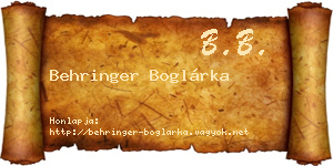 Behringer Boglárka névjegykártya